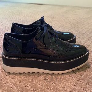Zara black patent platform Oxford
